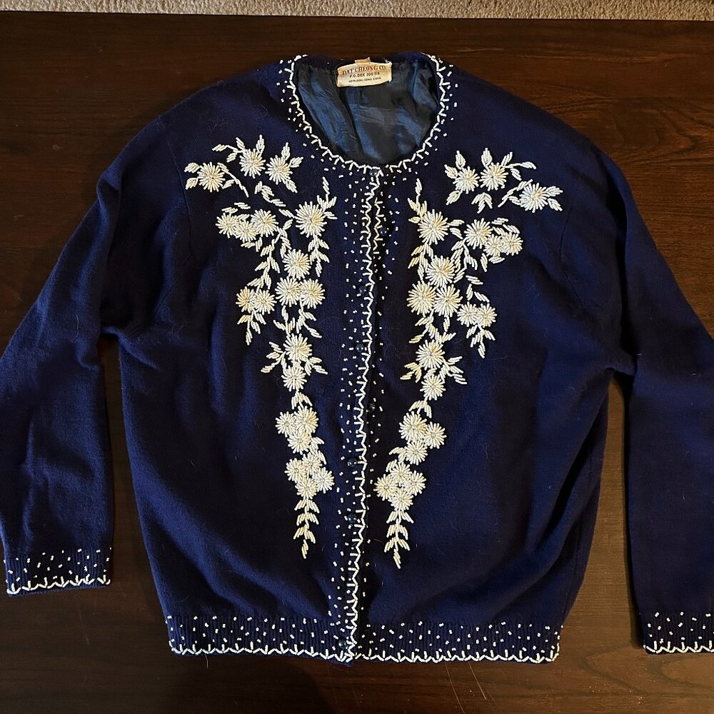 Dat Cheong Co. vintage wool beaded cardigan sweater